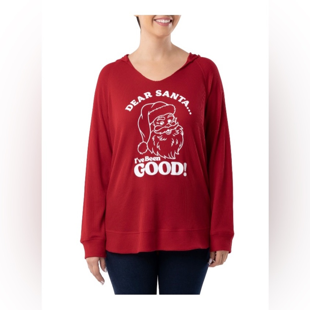 Holiday Time women’s Christmas graphic thermal hoodie; size: Small(4-6)